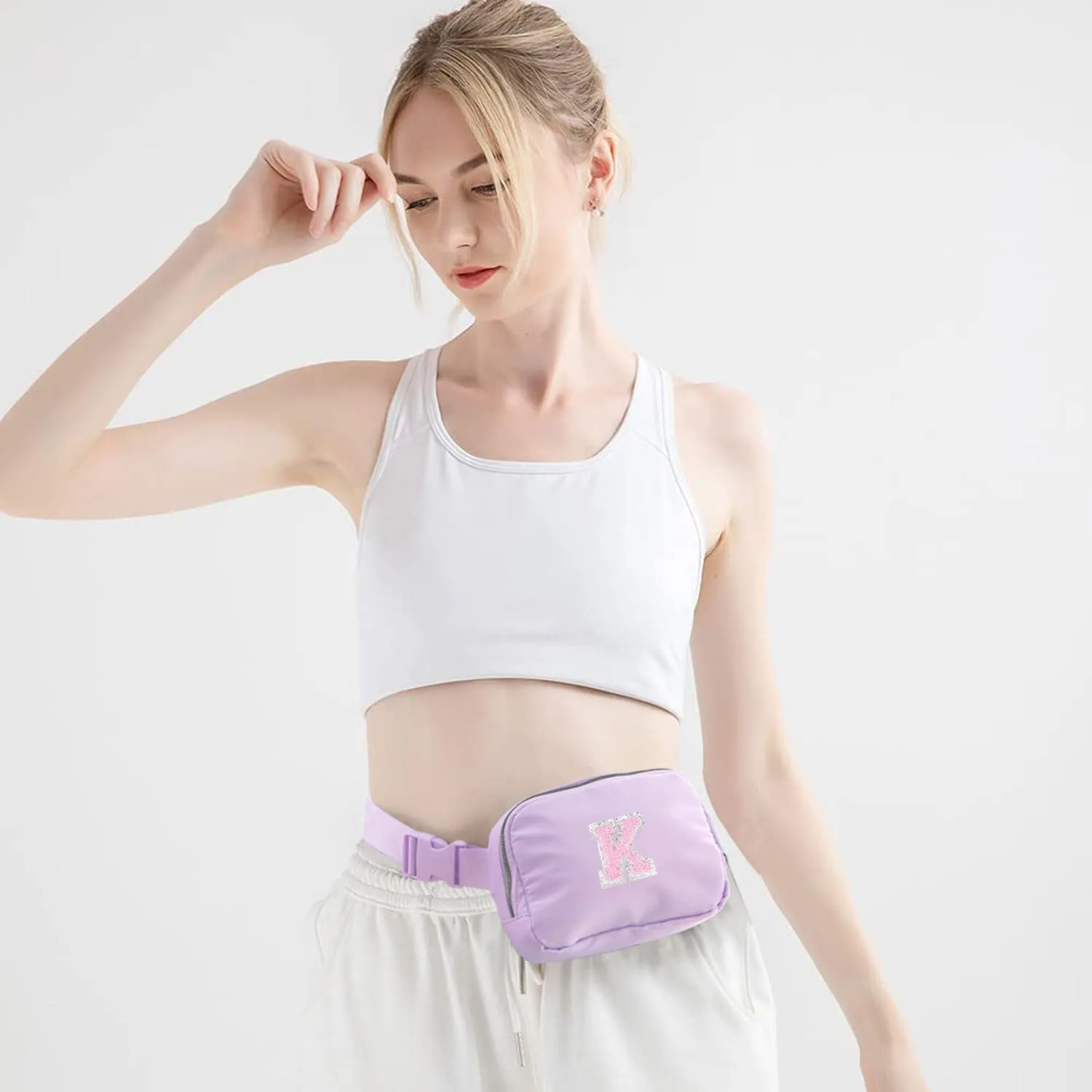 Purple Belt Bag Crossbody bag Initial Fanny Waist Pack Small Travel Essential Birthday Christmas Gift for Teen Girl 4 5 6 7 8 9 10 11 12 13 14 Year Old Preppy Cute Trendy Girly Stuff Letter Lavender K