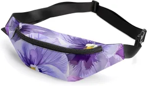 Purple Pansy Floral Crossbody Fanny Pack Waist Packs Adjustable Shoulder Bags Sling Bag for Hiking Running Cycling