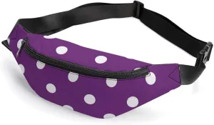 Purple White Polka Dots Crossbody Fanny Pack Waist Packs Adjustable Shoulder Bags Sling Bag for Hiking Running Cycling