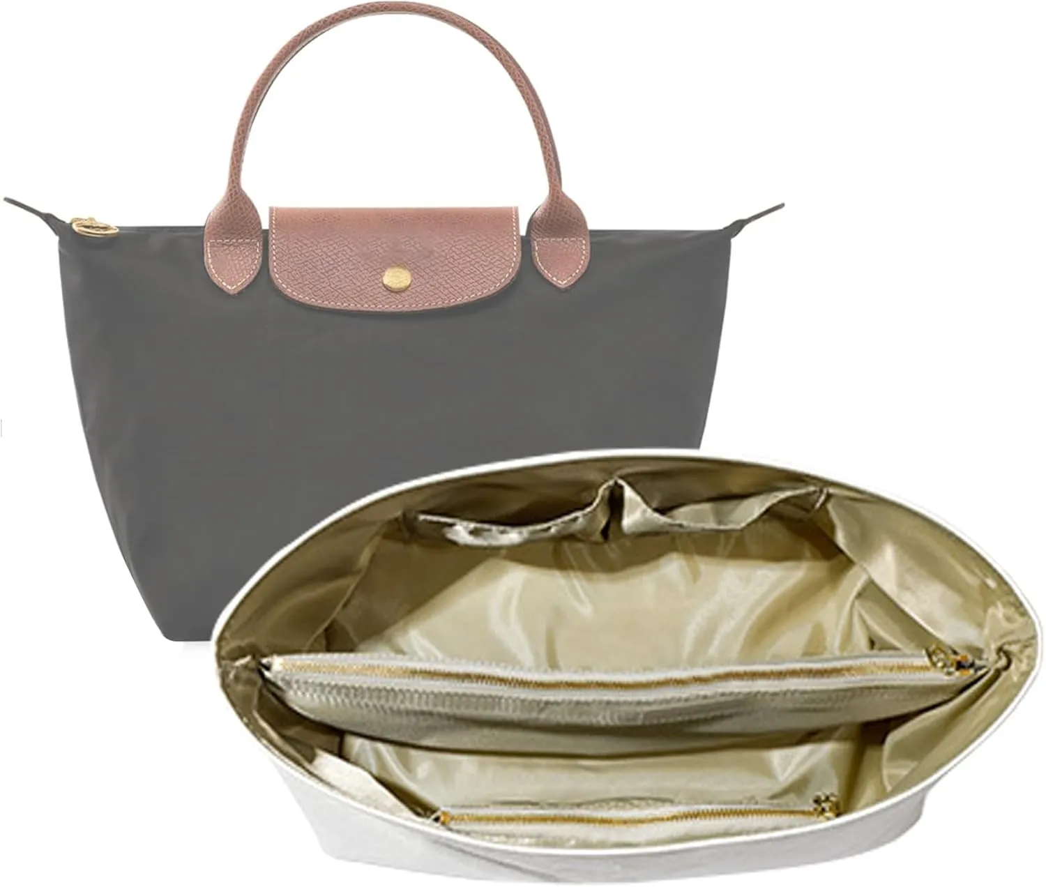 Purse Organizer Insert for Longchamp Le Pliage Handbag Ultra-light Dupont Paper tote bag Inserts Y099Khaki-Medium