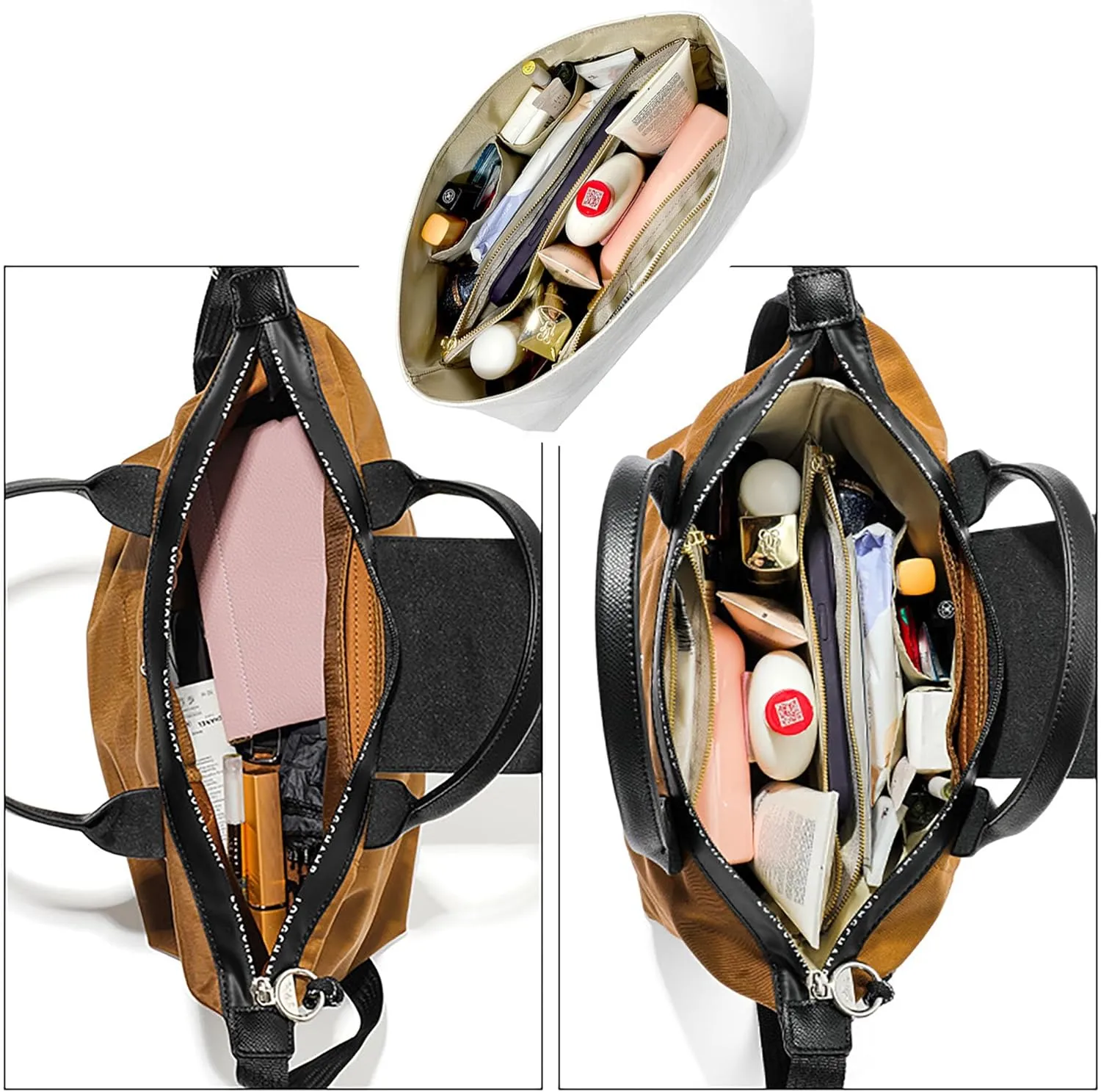 Purse Organizer Insert for Longchamp Le Pliage Handbag Ultra-light Dupont Paper tote bag Inserts Y099Khaki-Medium