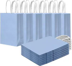 qiqee 24PCS Small Gift Bag with Handles Bulk 8.3"x6"x3" Gift Bags Light Blue Bags Multiple Uses (Small Size)