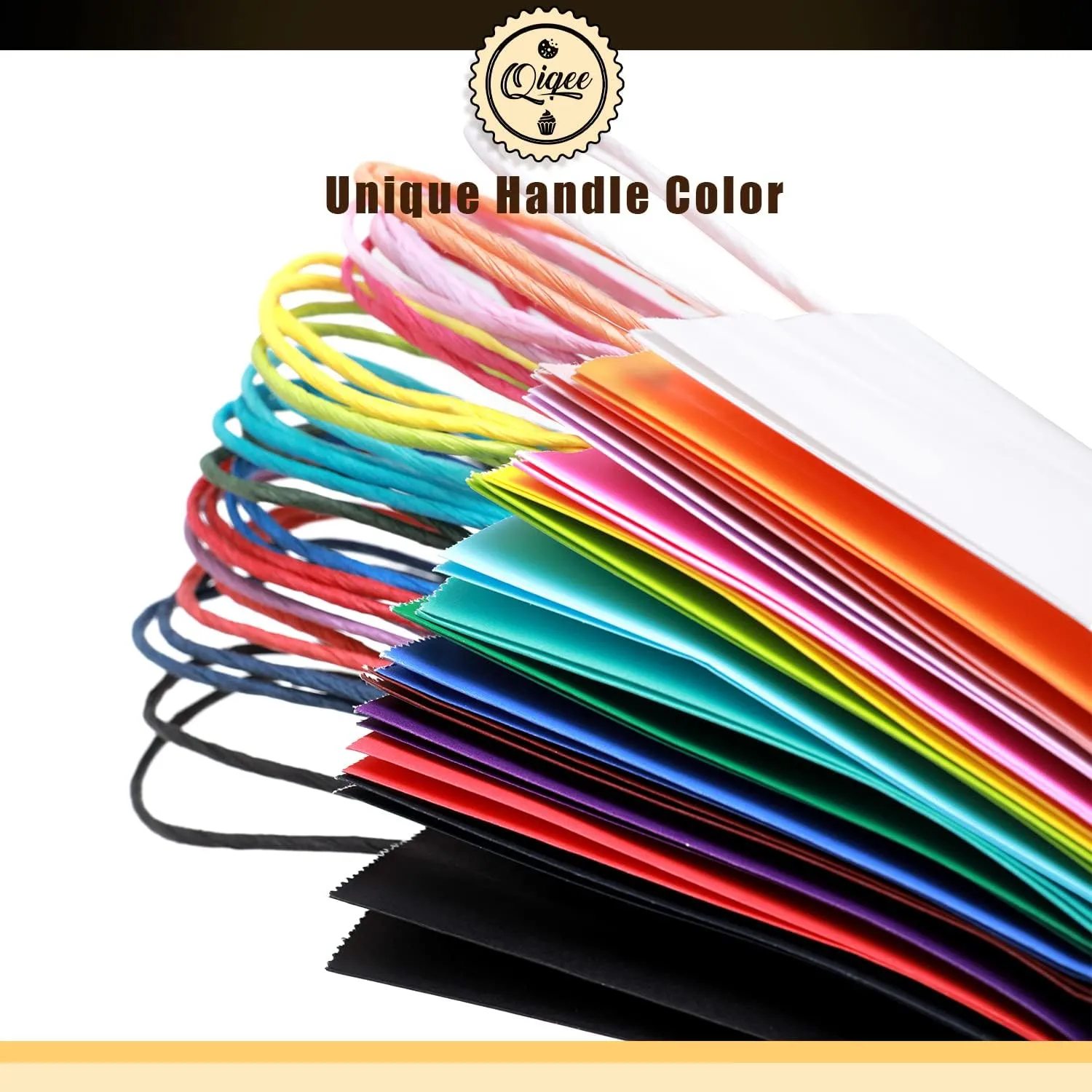 qiqee 60 pcs Kraft Bags with Handles 7.6"x4.75"x10.5" Medium Gift Paper Bags 16 Different Light Solid Color Bags