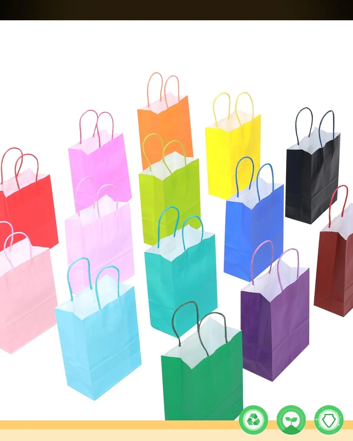 qiqee 60 pcs Kraft Bags with Handles 7.6"x4.75"x10.5" Medium Gift Paper Bags 16 Different Light Solid Color Bags
