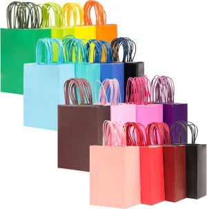 qiqee 60 pcs Kraft Bags with Handles 7.6"x4.75"x10.5" Medium Gift Paper Bags 16 Different Light Solid Color Bags