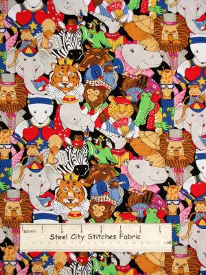 Quality Fabric Crazy Critters Animals Dressed Up Allover 100% Cotton Fabric 1.5 by The Yards