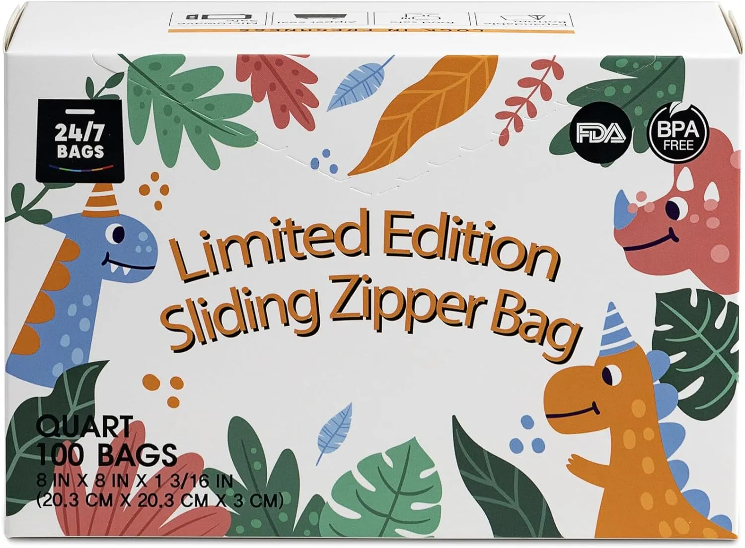 Quart Resealable Slider Food Storage Bags, 100 Count, Fun Designs, 4 Different Fun Patterns, Zero BPA, Lunch, Trips, Parties & More