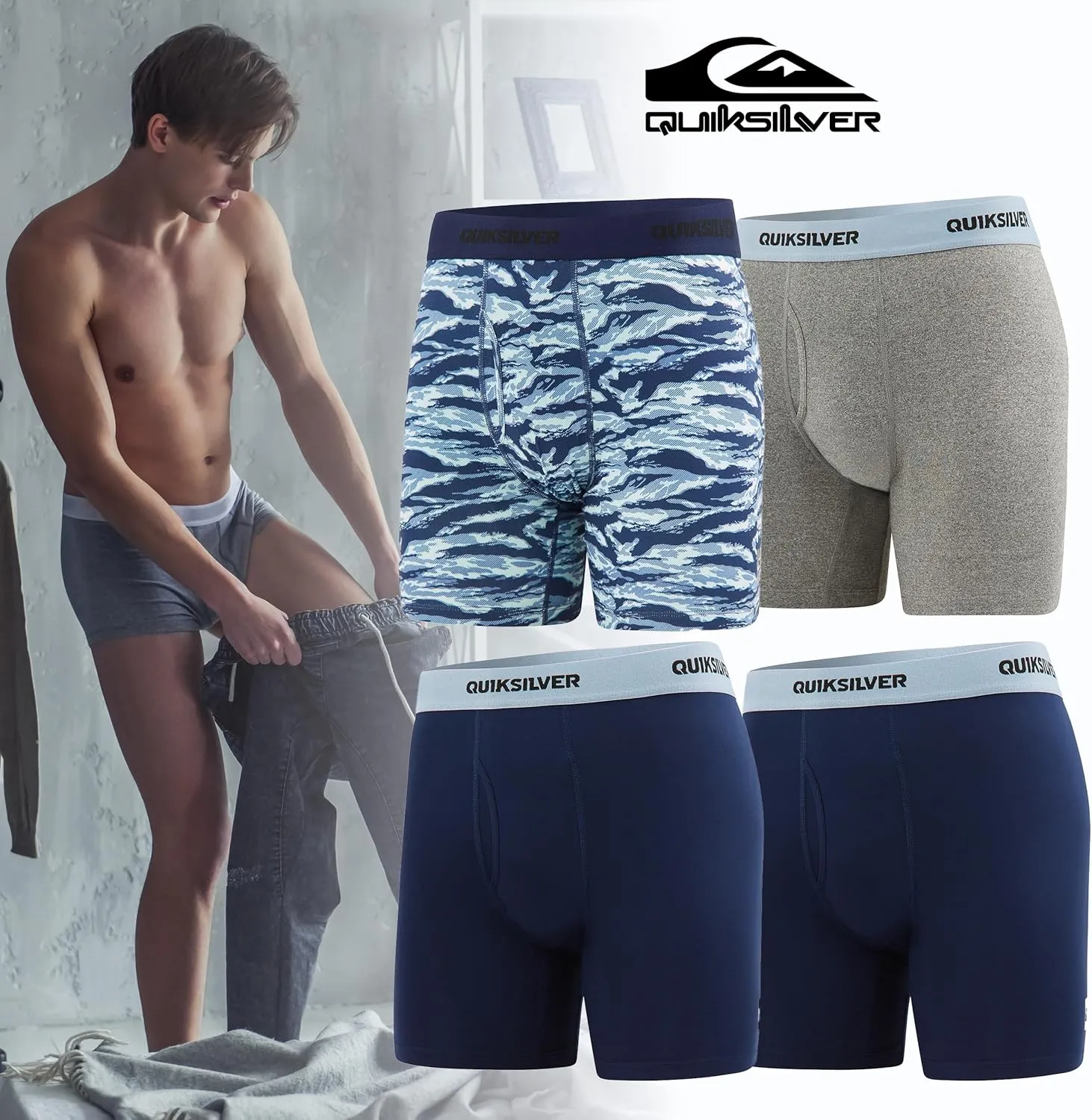 Quiksilver Mens Underwear 4 Pack Boxers for Men Supersoft Brushed Polyester Mens Boxer Briefs