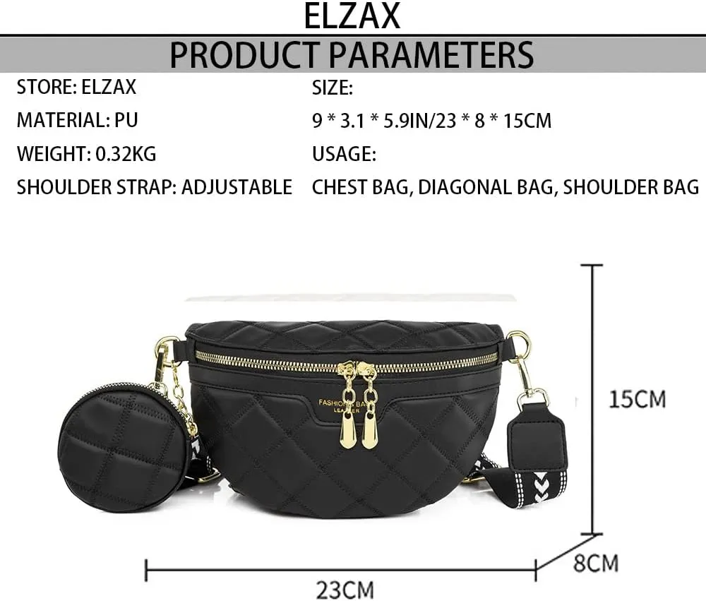 Quilted Fanny Pack with Coin Purse Small Crossbody Sling Purse Women Shoulder Chest Bag with Coin Pouch (Black)