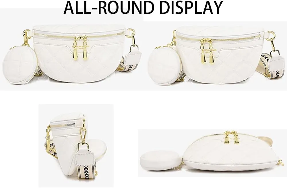 Quilted Fanny Pack with Coin Purse Small Crossbody Sling Purse Women Shoulder Chest Bag with Coin Pouch (Blue)