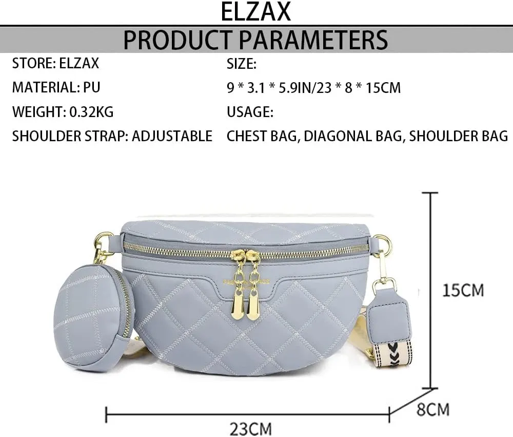 Quilted Fanny Pack with Coin Purse Small Crossbody Sling Purse Women Shoulder Chest Bag with Coin Pouch (Blue)