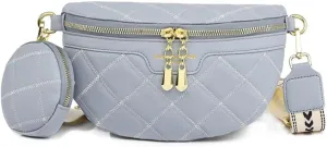 Quilted Fanny Pack with Coin Purse Small Crossbody Sling Purse Women Shoulder Chest Bag with Coin Pouch (Blue)