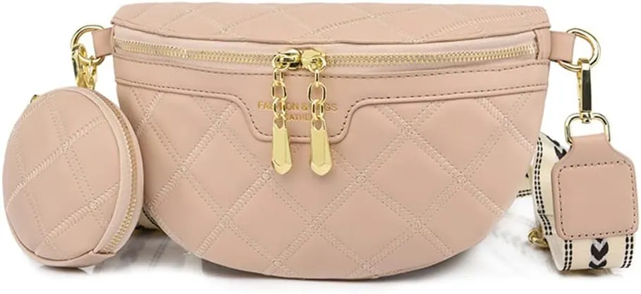Quilted Fanny Pack with Coin Purse Small Crossbody Sling Purse Women Shoulder Chest Bag with Coin Pouch (Khaki)