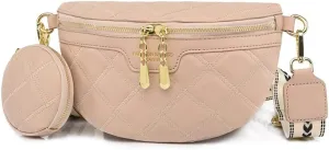 Quilted Fanny Pack with Coin Purse Small Crossbody Sling Purse Women Shoulder Chest Bag with Coin Pouch (Khaki)