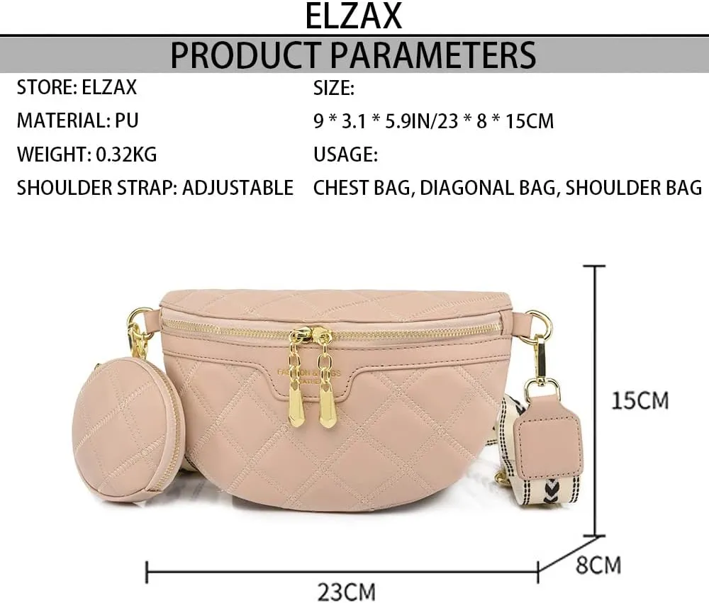 Quilted Fanny Pack with Coin Purse Small Crossbody Sling Purse Women Shoulder Chest Bag with Coin Pouch (Khaki)