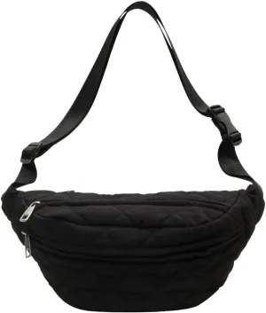 Quilted Waist Bag Fashion Chest Bag Adjustable Strap Trendy Fanny Pack Large Capacity Crossbody Sling Bag Zip Closure for Autumn Winter (Black)