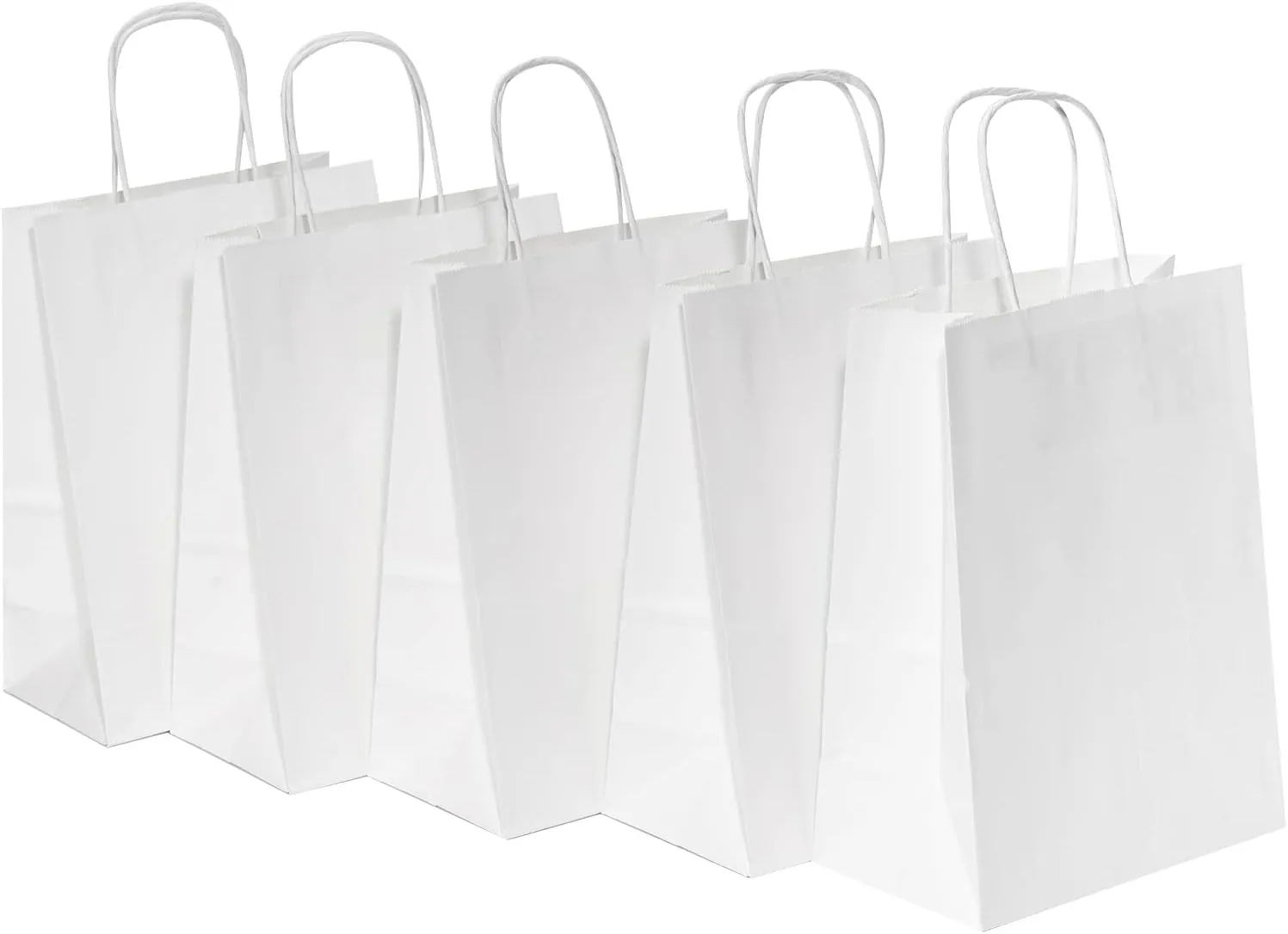 RACETOP 50 Pack 8x4.5x10.8 Inch Medium White Kraft Paper Bags with Handles Bulk, Paper Gift Bags for Birthday Party Favors Grocery Retail Shopping Business Goody Craft Bag