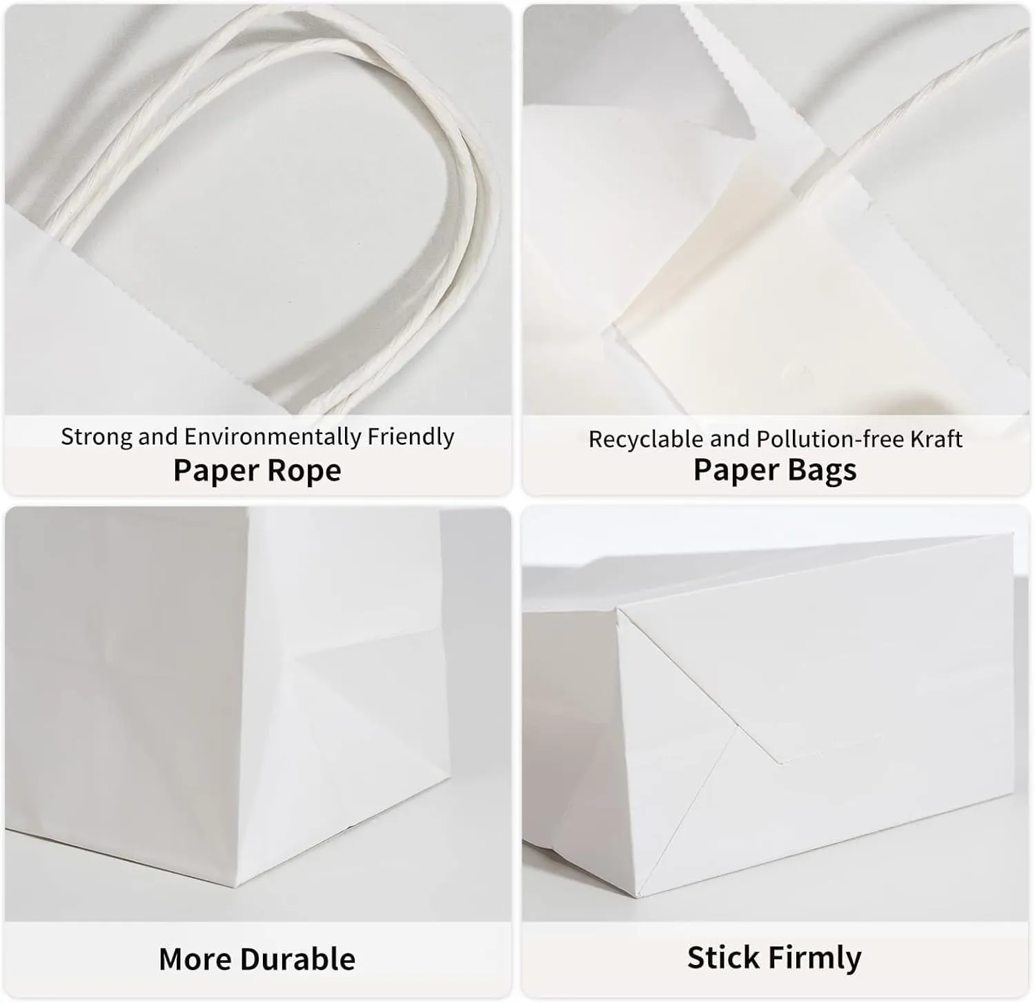 RACETOP 50 Pack 8x4.5x10.8 Inch Medium White Kraft Paper Bags with Handles Bulk, Paper Gift Bags for Birthday Party Favors Grocery Retail Shopping Business Goody Craft Bag