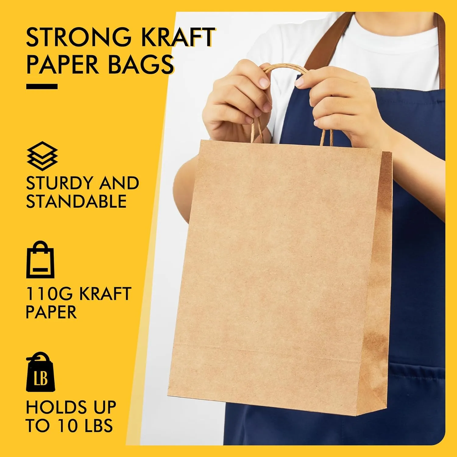 RACETOP 50Pcs 8x4.5x10.8 Inch Brown Gift Bags with Handles, Paper Gift Bags Bulk, Kraft Paper Bags for Craft, Retail, Shopping, Favor