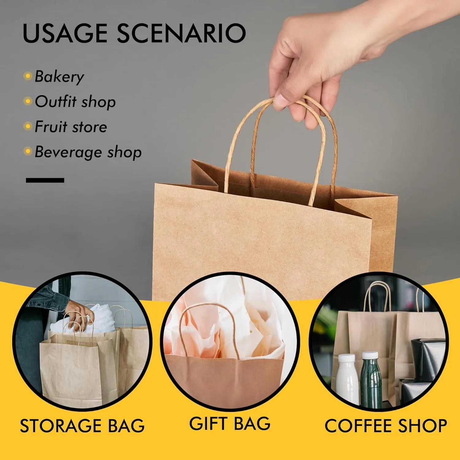 RACETOP 50Pcs 8x4.5x10.8 Inch Brown Gift Bags with Handles, Paper Gift Bags Bulk, Kraft Paper Bags for Craft, Retail, Shopping, Favor