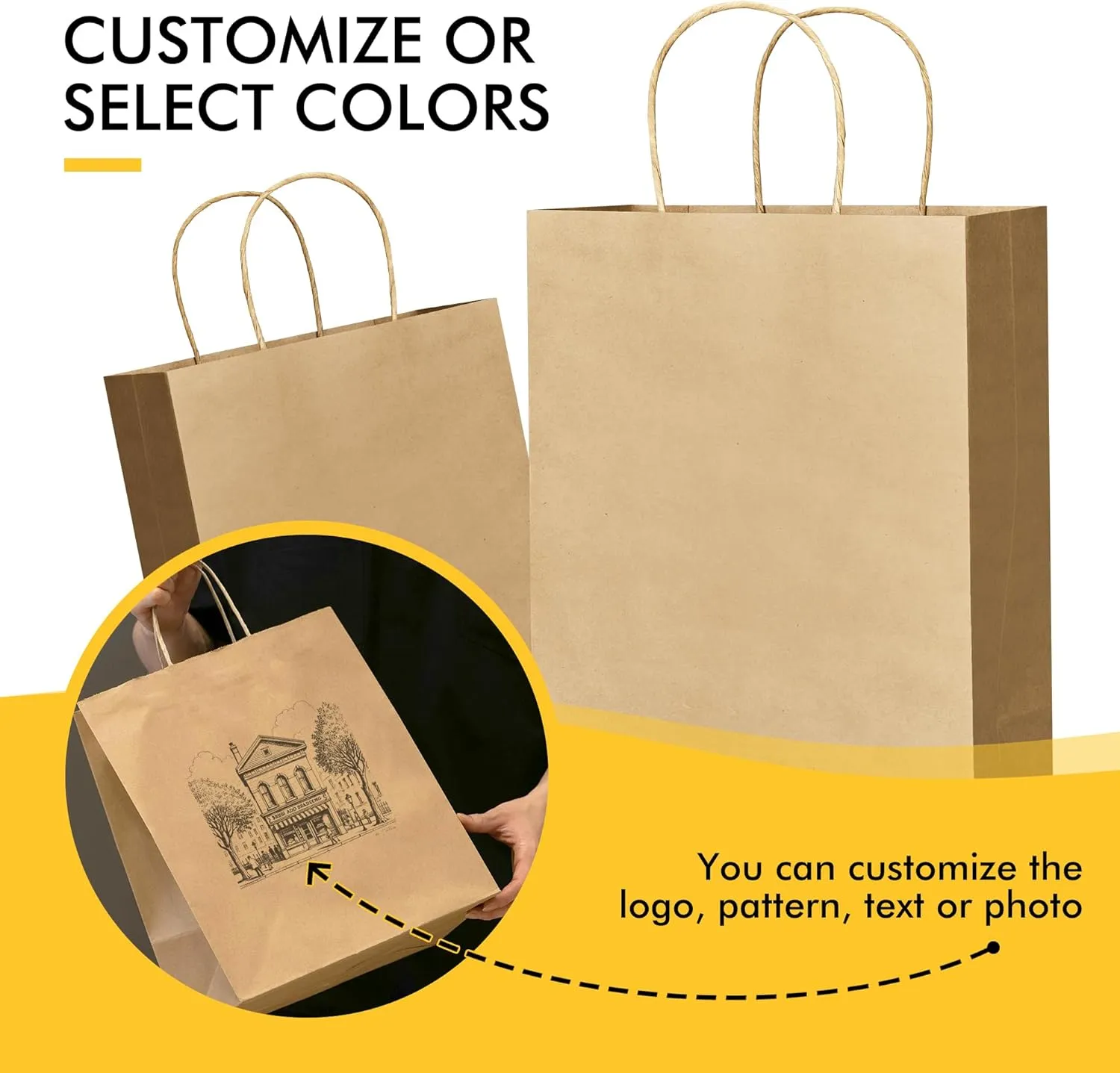 RACETOP 50Pcs 8x4.5x10.8 Inch Brown Gift Bags with Handles, Paper Gift Bags Bulk, Kraft Paper Bags for Craft, Retail, Shopping, Favor