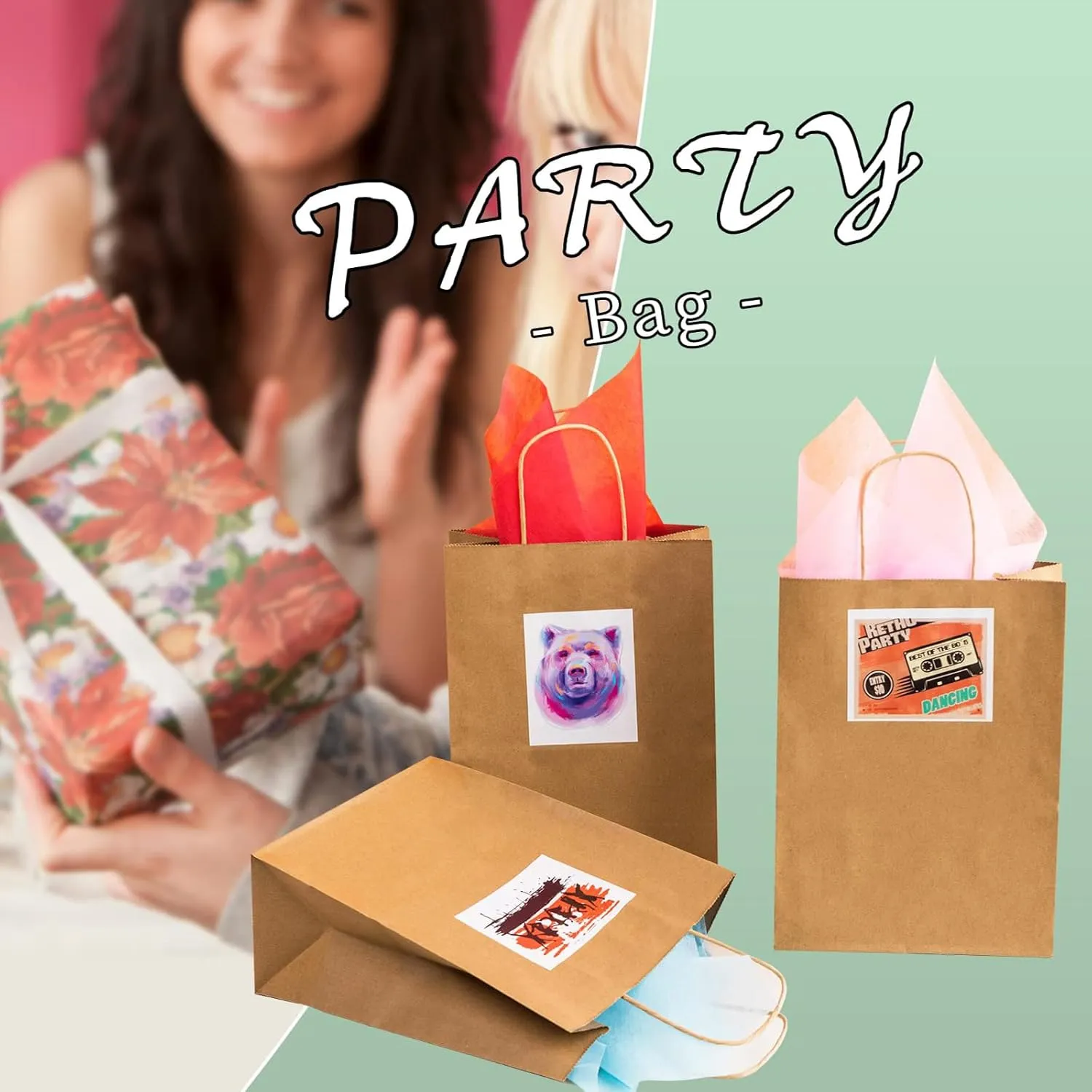 RACETOP Brown Paper Bags with Handles Bulk 100Pcs 8x4.5x10.8 Inch Gift Bags Bulk, Brown Kraft Paper Bags for Retail, Party, Shopping, Favor