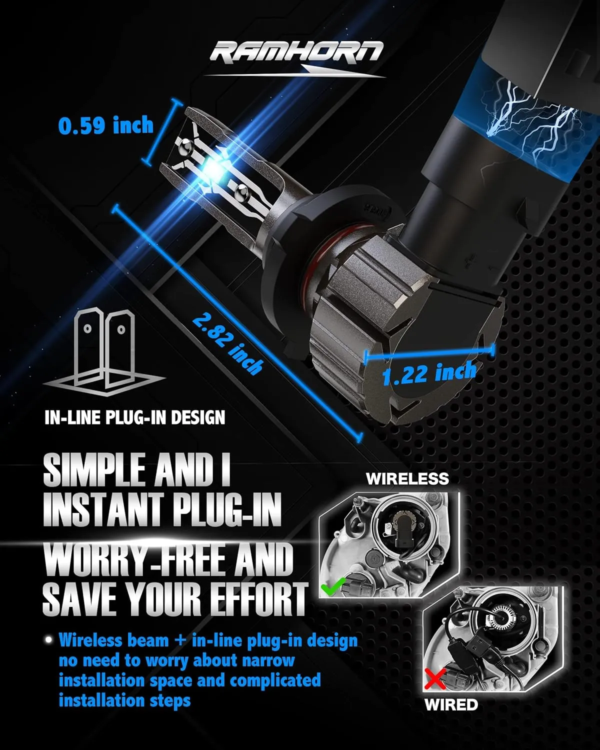 RAMHORN 9005 Light Bulbs, HB3 Light Bulbs 300% Brightness Upgraded 6500K Xenon White Instant Plug-in Fanless Fog Light, Pack of 2