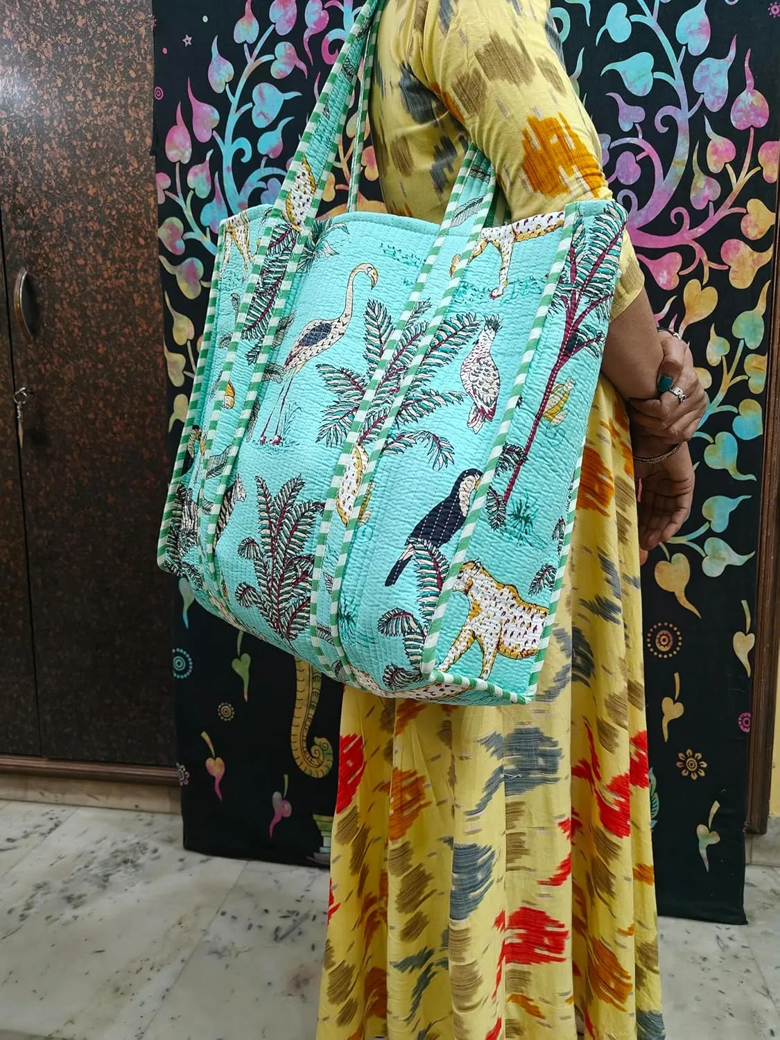 Rastogi Handicrafts Quilted Cotton Women Beautiful Printed Grocery Shopping Bag, Shoulder Bag, Tote Bag, Travel Bags
