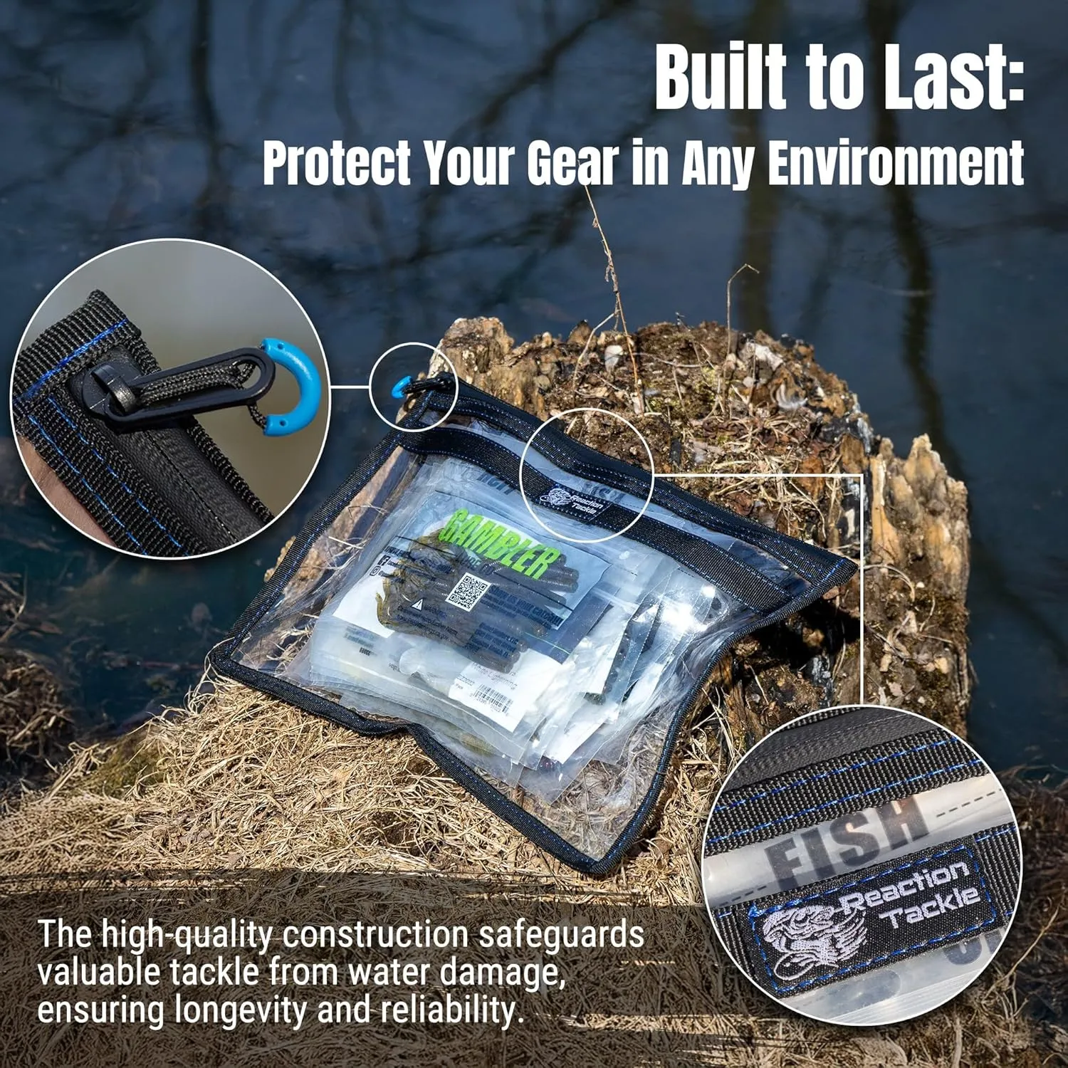 Reaction Tackle Clear Storage Bag Tackle Pak – Water-Resistant Plastic Storage for Bait, Tackle, Lures, Soft Plastics, and Fishing Gear