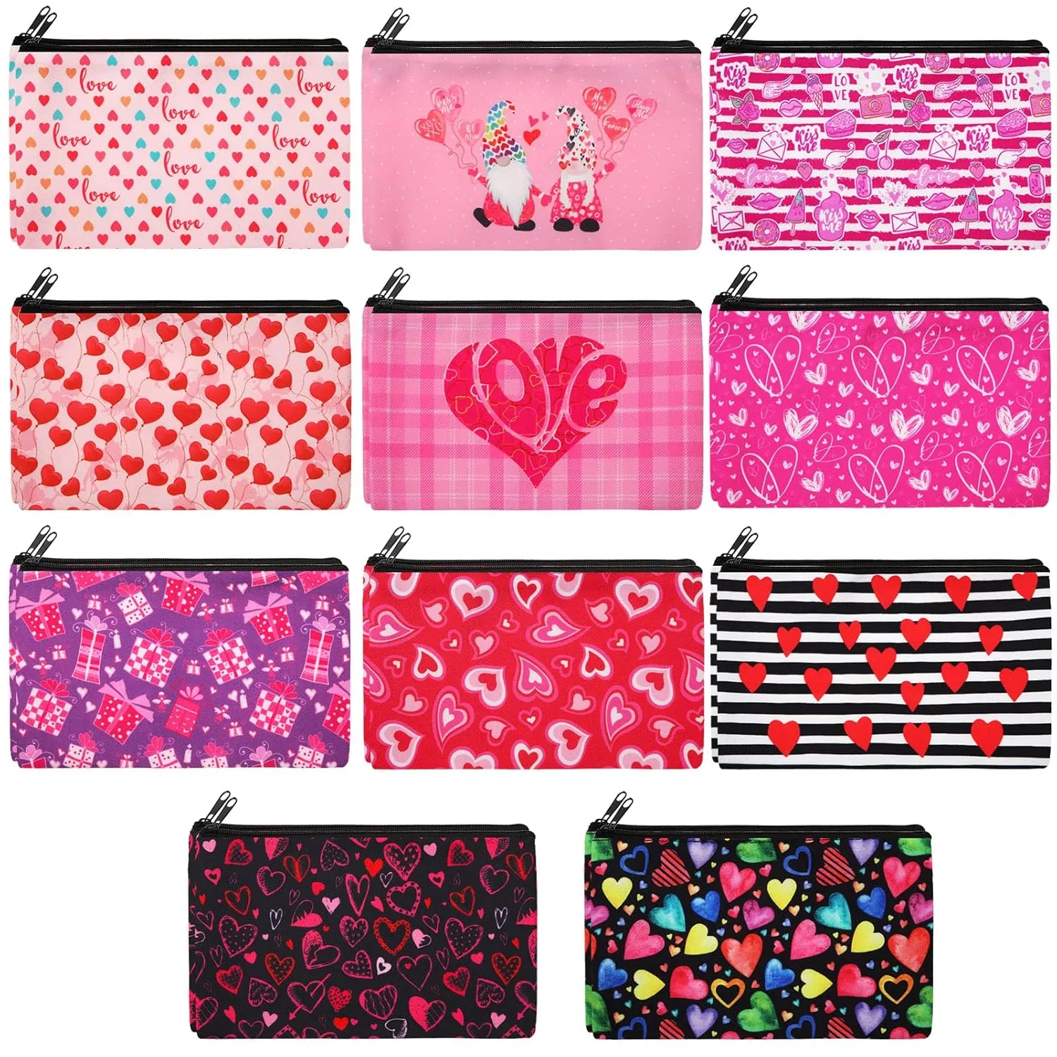 Reginary 22 Pieces Valentine‘s Day Cosmetic Bags Valentine‘s Day Gift for Wife Daughter Heart Pattern Makeup Pouch Valentines Party Favors Double Sided Printed Organizer Bags with Zipper, 11 Styles