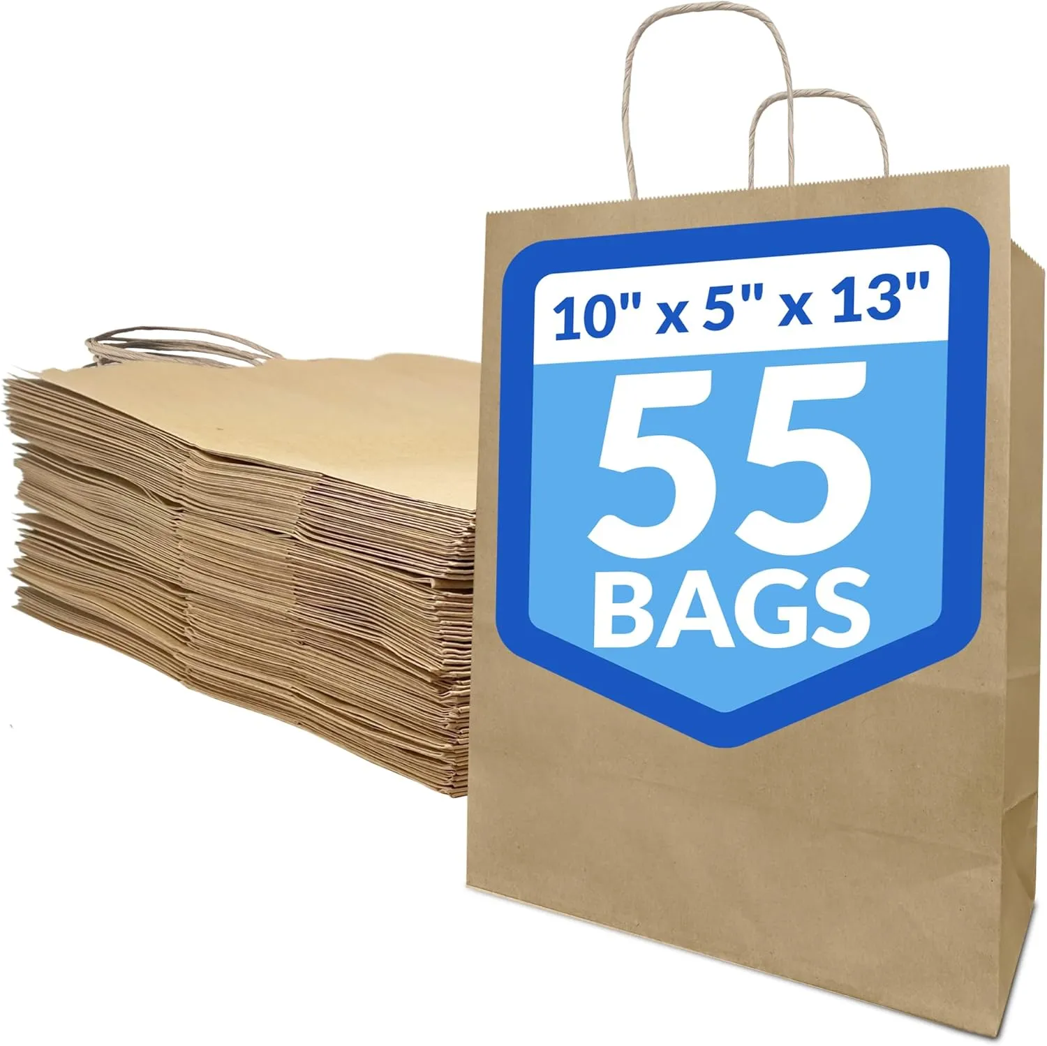 Reli. 10x5x13 in. Brown Paper Bags with Handles | 55 Pack | Kraft Paper Shopping Bags with Twist Handles | Ideal for Gifts, Retail, Shopping, Merchandise, Take Out/To Go, Party, Crafts
