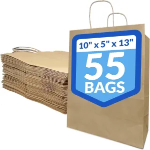 Reli. 10x5x13 in. Brown Paper Bags with Handles | 55 Pack | Kraft Paper Shopping Bags with Twist Handles | Ideal for Gifts, Retail, Shopping, Merchandise, Take Out/To Go, Party, Crafts