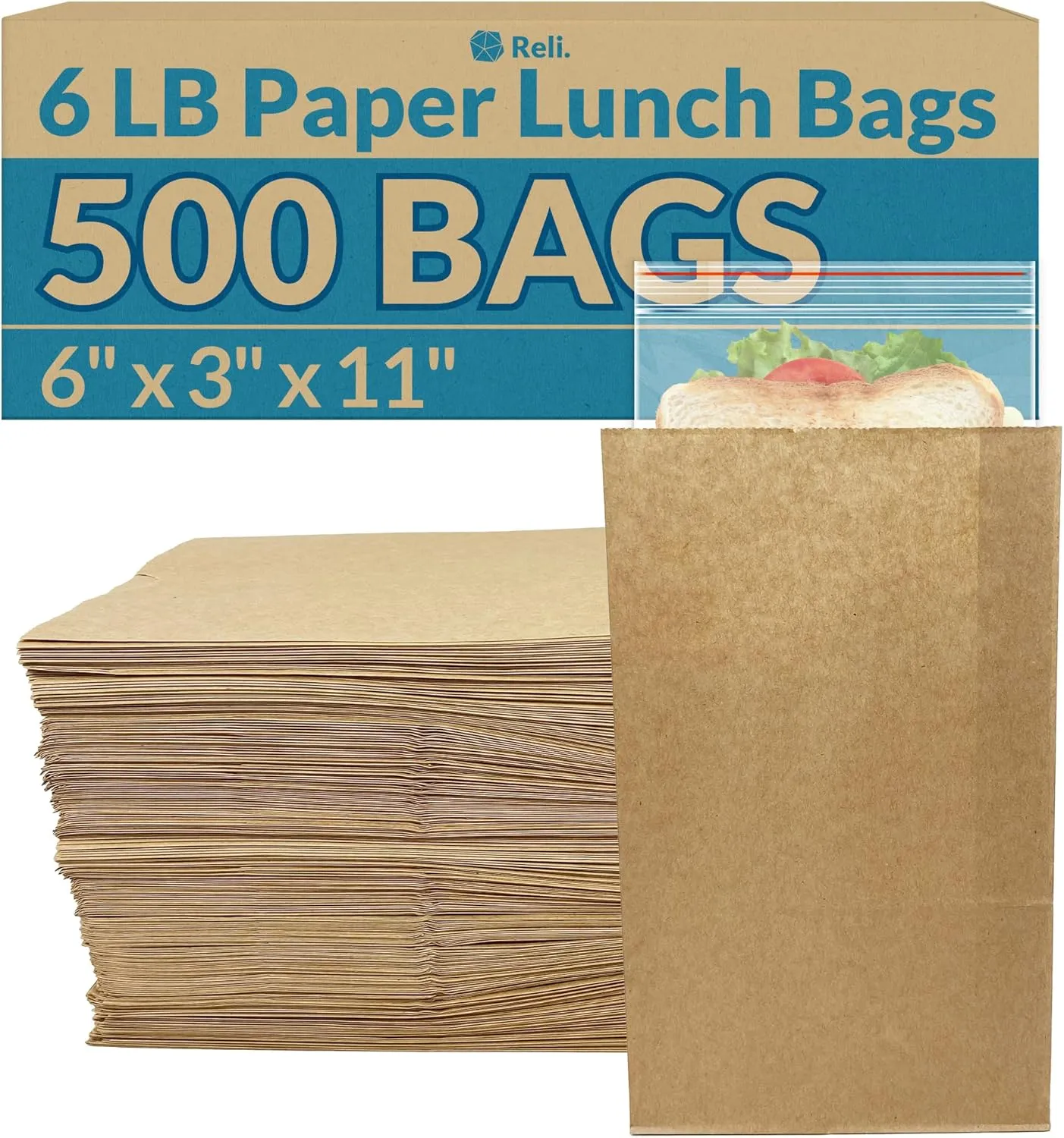 Reli. Brown Paper Bags | 500 Count | Paper Lunch Bags Ideal for Small Lunches and Crafts | Perfect for Sandwiches and Snacks