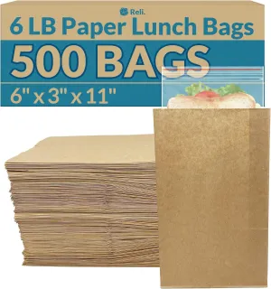 Reli. Brown Paper Bags | 500 Count | Paper Lunch Bags Ideal for Small Lunches and Crafts | Perfect for Sandwiches and Snacks