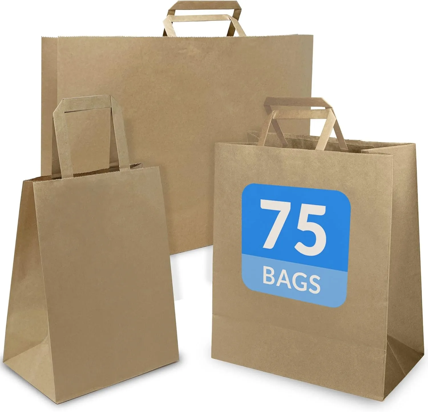 Reli. Paper Bags w/Handles, Kraft | Assorted Large Sizes | 75 Pcs (25 Each Size) - Bulk | 8x4.25x10-10x5x13-16x6x12 | Brown Paper Bag Combo Pack | Retail Bags/Shopping, Gifts