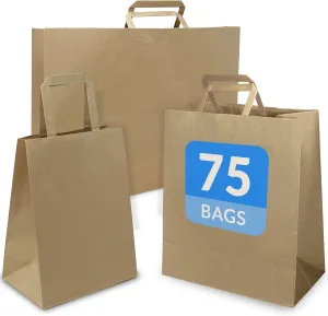Reli. Paper Bags w/Handles, Kraft | Assorted Large Sizes | 75 Pcs (25 Each Size) - Bulk | 8x4.25x10-10x5x13-16x6x12 | Brown Paper Bag Combo Pack | Retail Bags/Shopping, Gifts