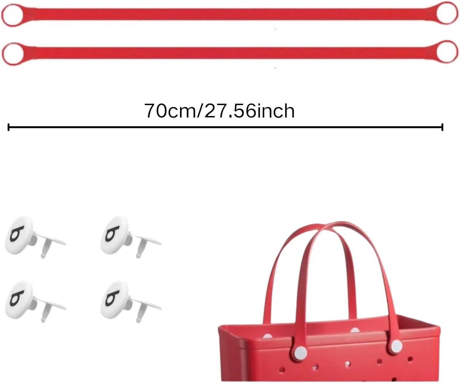 Replacement Straps for Original L/XL Bog Beach Bag, Replacement Handles with 4 Snaps for Rubber Beach Bag, EVA Bag Strap replacement, Bog Beach Bag Repair Kit (Red)