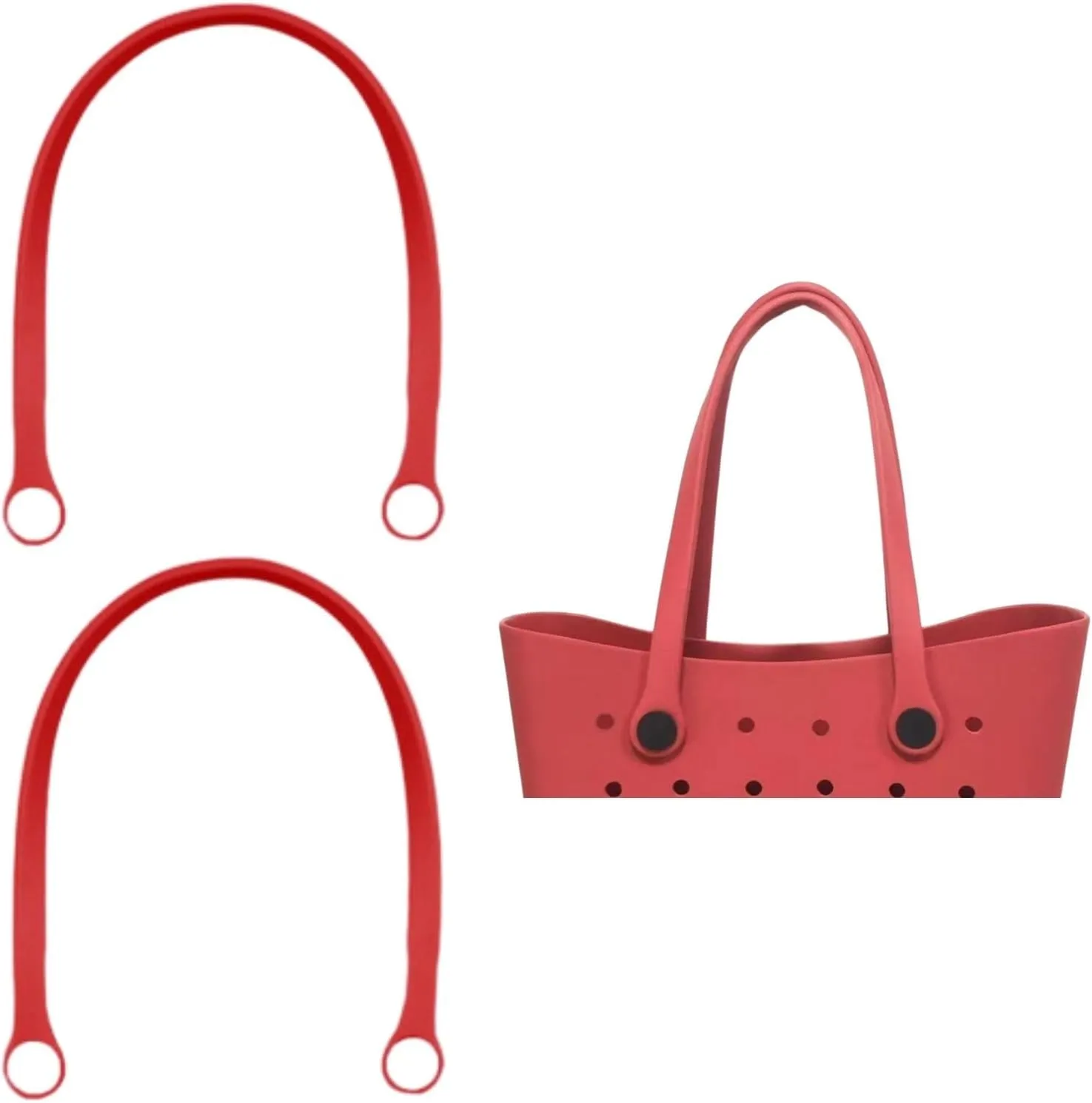 Replacement Straps for Original L/XL Bog Beach Bag, Replacement Handles with 4 Snaps for Rubber Beach Bag, EVA Bag Strap replacement, Bog Beach Bag Repair Kit (Red)