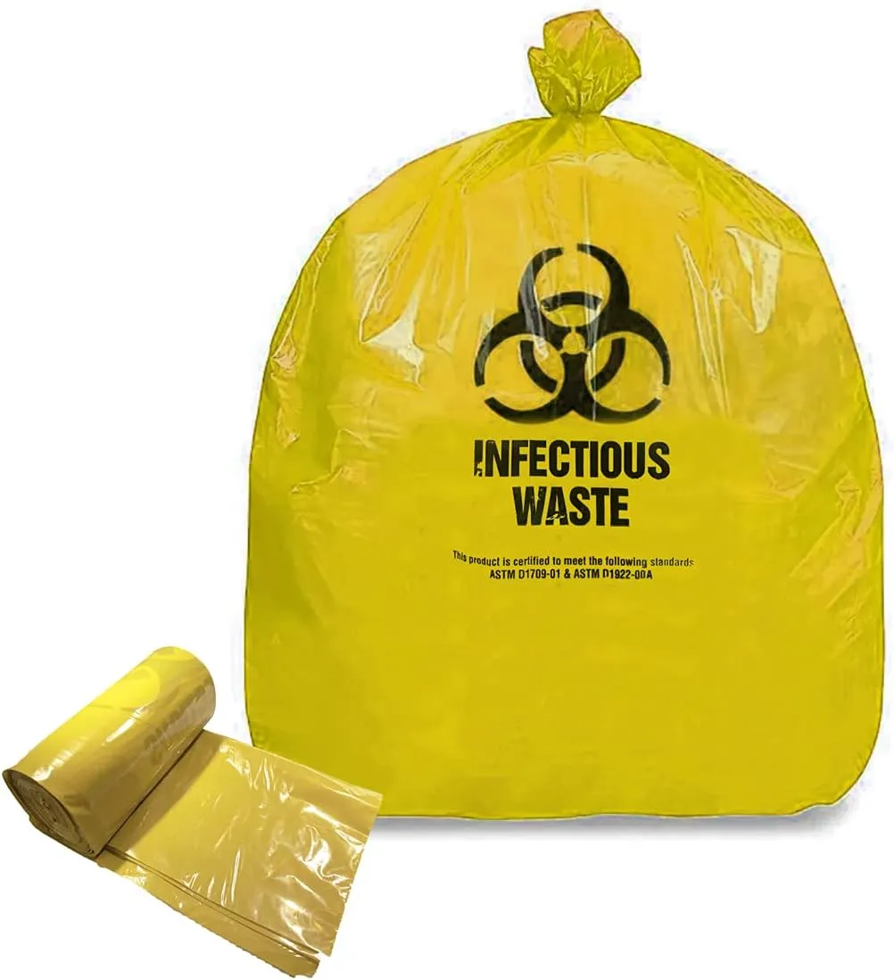 Resilia Medical - Biohazard Bags - For Infectious Waste Disposal, Meets DOT ASTM Standards for Hospital Use, OSHA Approved, Yellow, 33 Gallon, 29" W x 43" L, 1.35 Mil, 0.00135 Inch, 25 Bags