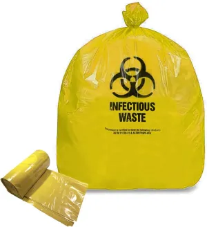 Resilia Medical - Biohazard Bags - For Infectious Waste Disposal, Meets DOT ASTM Standards for Hospital Use, OSHA Approved, Yellow, 33 Gallon, 29" W x 43" L, 1.35 Mil, 0.00135 Inch, 25 Bags