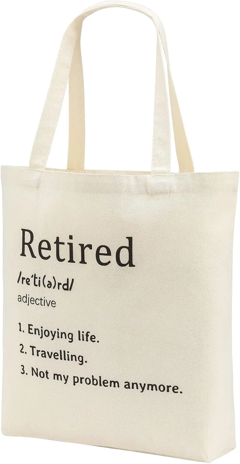 Retirement Gifts for Women - White Canvas Tote Bag with Pocket, Happy Retirement Gift for Coworker, Nurses, Mom, Teacher Appreciation Gift