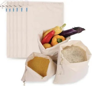 Reusable Produce Bags Organic Cotton Mesh Bags with Secure Locking Drawstring for Fruits Vegetables Grocery Washable Zero Waste Kitchen Essentials (6 Large-11''*17'')