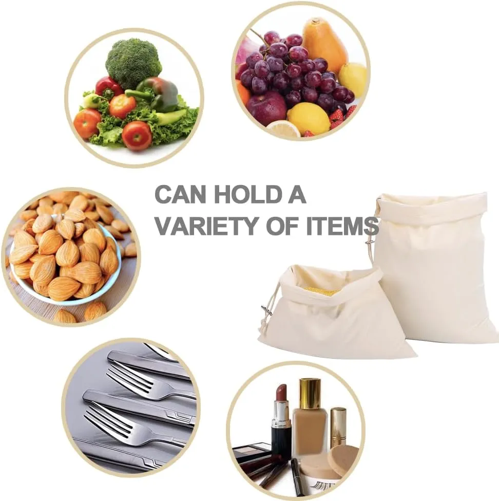 Reusable Produce Bags Organic Cotton Mesh Bags with Secure Locking Drawstring for Fruits Vegetables Grocery Washable Zero Waste Kitchen Essentials (6 Large-11''*17'')
