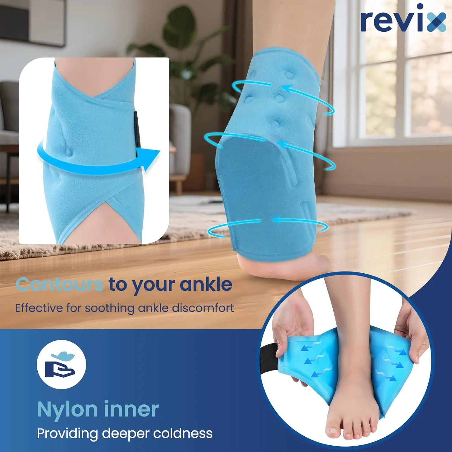 REVIX Ankle Ice Pack Wrap – Reusable Gel Cold Compression for Foot Discomfort, Ice Wrap for Feet Swelling and Recovery, Plantar Fasciitis, Achilles Tendonitis, and Sprained Ankles