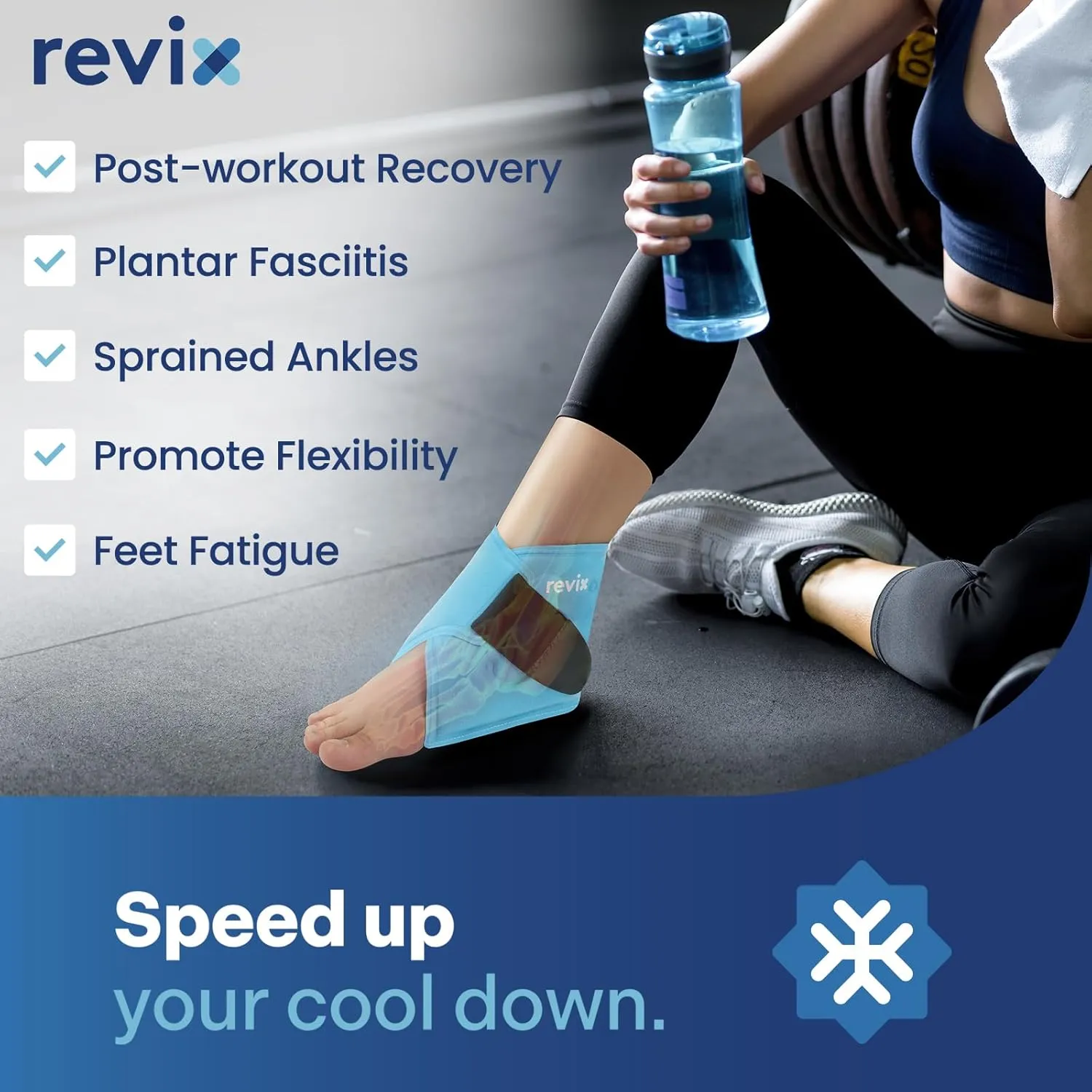 REVIX Ankle Ice Pack Wrap – Reusable Gel Cold Compression for Foot Discomfort, Ice Wrap for Feet Swelling and Recovery, Plantar Fasciitis, Achilles Tendonitis, and Sprained Ankles