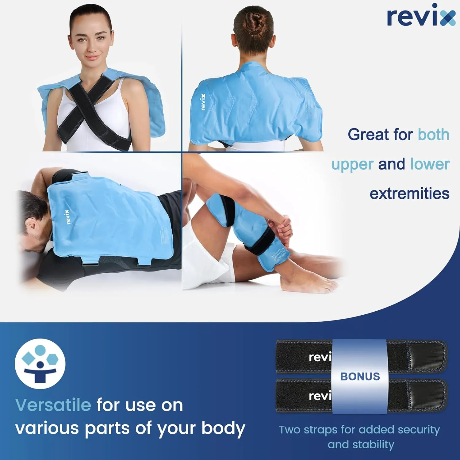 REVIX XXL Full Back Ice Pack Wrap, Reusable Gel Cold Compress for Upper and Lower Back, Long-Lasting Flexible Ice Pack for Muscle Fatigue, Soreness, and Post-Workout Recovery