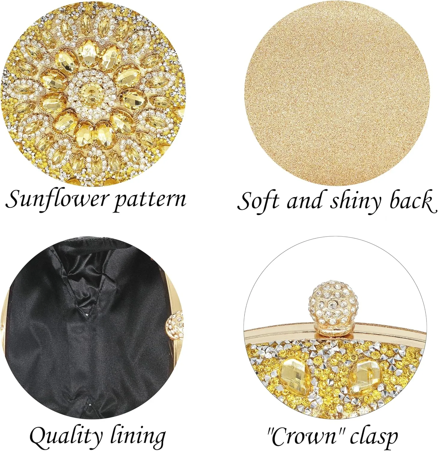 Rhinestone Clutch Purses for Women Evening Wedding Formal - Round Pearl Clasp Handbag - Crystal Diamond Bag