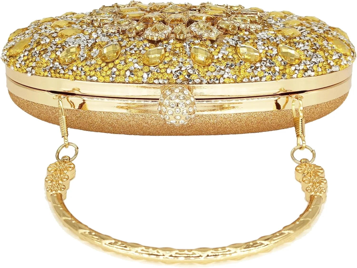Rhinestone Clutch Purses for Women Evening Wedding Formal - Round Pearl Clasp Handbag - Crystal Diamond Bag