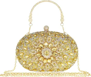 Rhinestone Clutch Purses for Women Evening Wedding Formal - Round Pearl Clasp Handbag - Crystal Diamond Bag