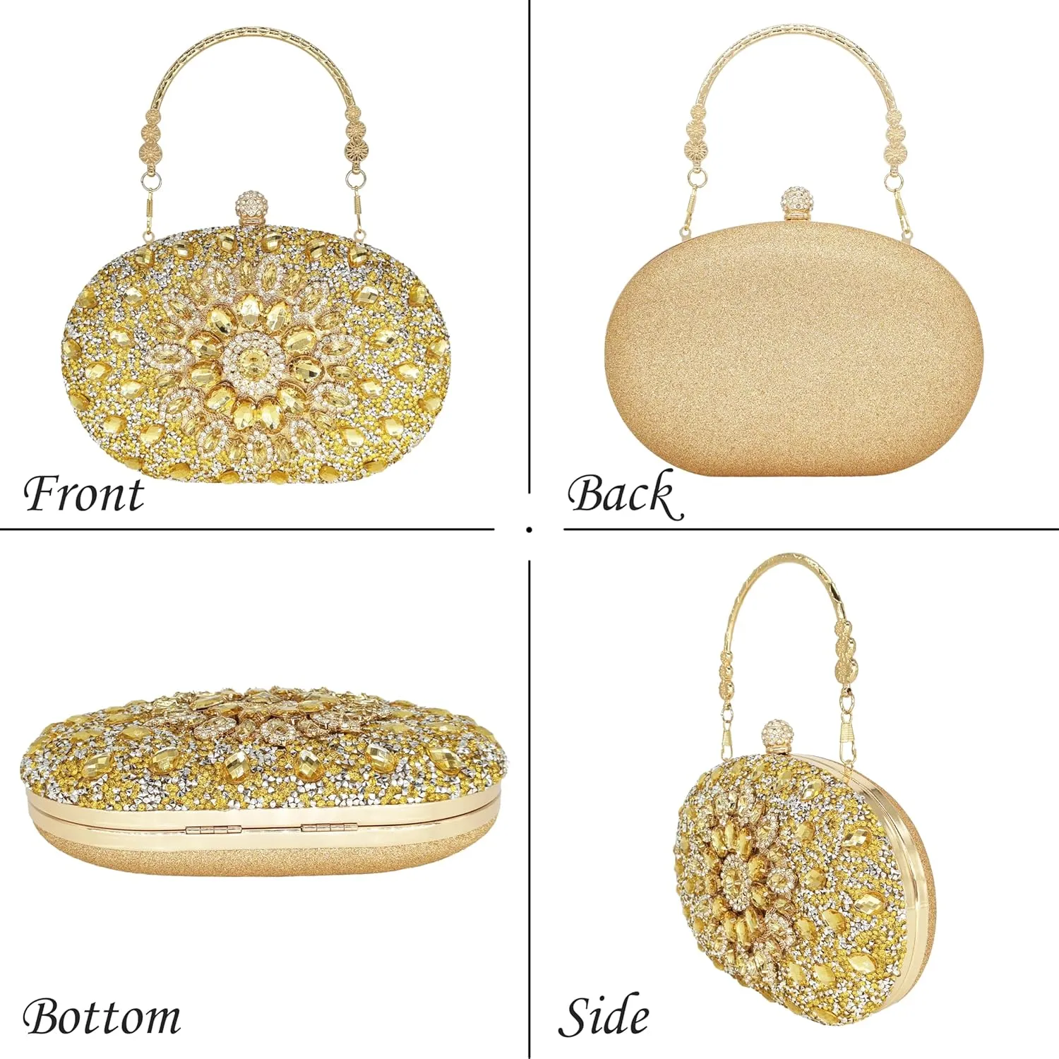 Rhinestone Clutch Purses for Women Evening Wedding Formal - Round Pearl Clasp Handbag - Crystal Diamond Bag